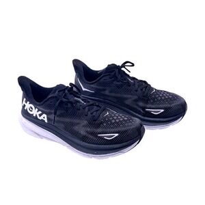 HOKA Clifton 9 Men's Running Shoes Size 9.5 Black White Road Sneakers